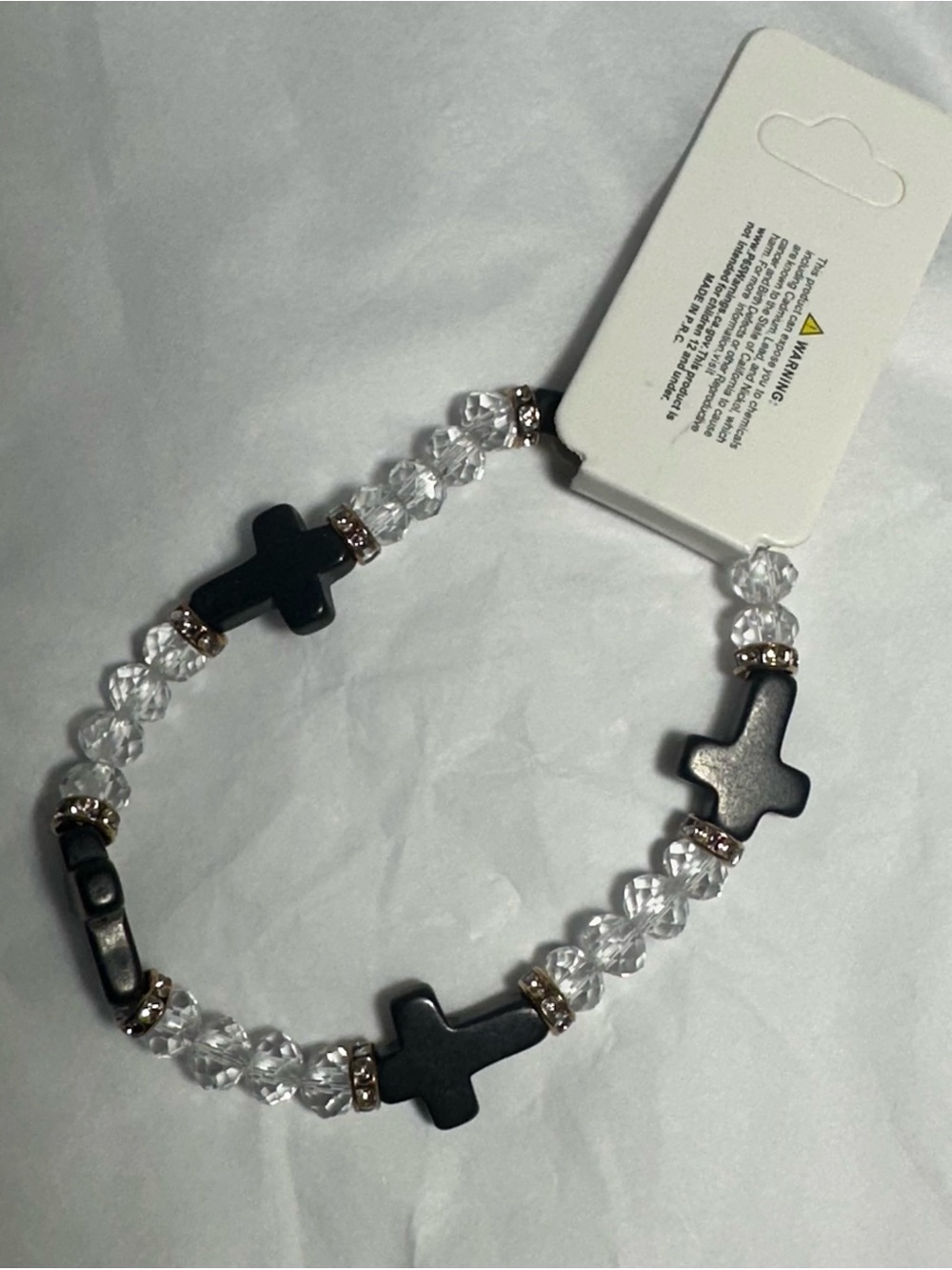 Beaded Cross Stretch Bracelet - Clear & Black
